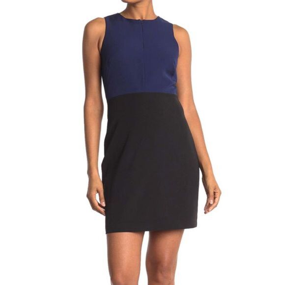 Sam Edelman  Zip Front Back Navy/Black Sleeveless Sheath Dress Size10 NWT $128 - Picture 1 of 13